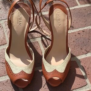 Brown and Cream Peep-Toe Ralph Laurens